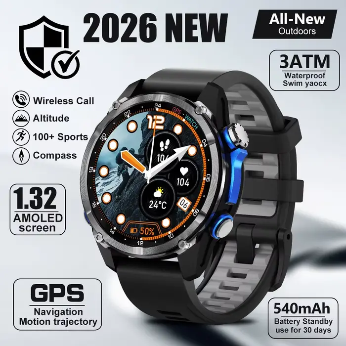 Montre connectée HD350Pro avec GPS, suivi de la santé, étanchéité 3ATM, plus de 100 modes sportifs,
