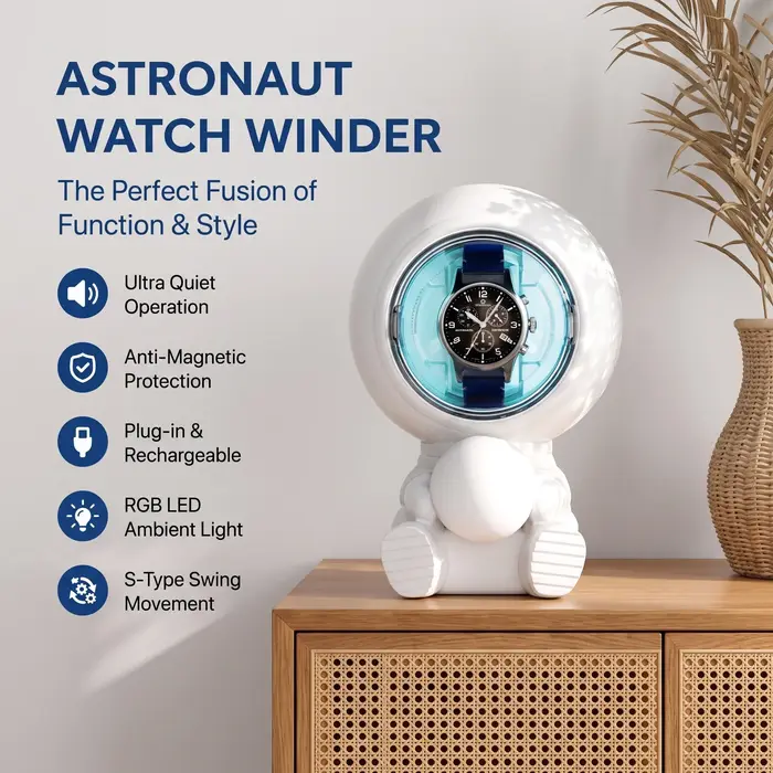 Remontoir de montre Spaceman avec lumière ambiante LED RGB, anti-magnétique, agitateur automatique de montre