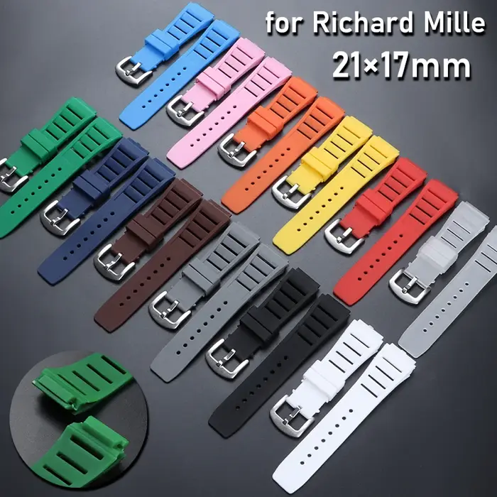 Bracelet de montre en caoutchouc 21*17mm pour Richard Mille, bracelet durable, étanche, confortable, résistant à la transpiration, bracelet de remplacement pour homme et femme