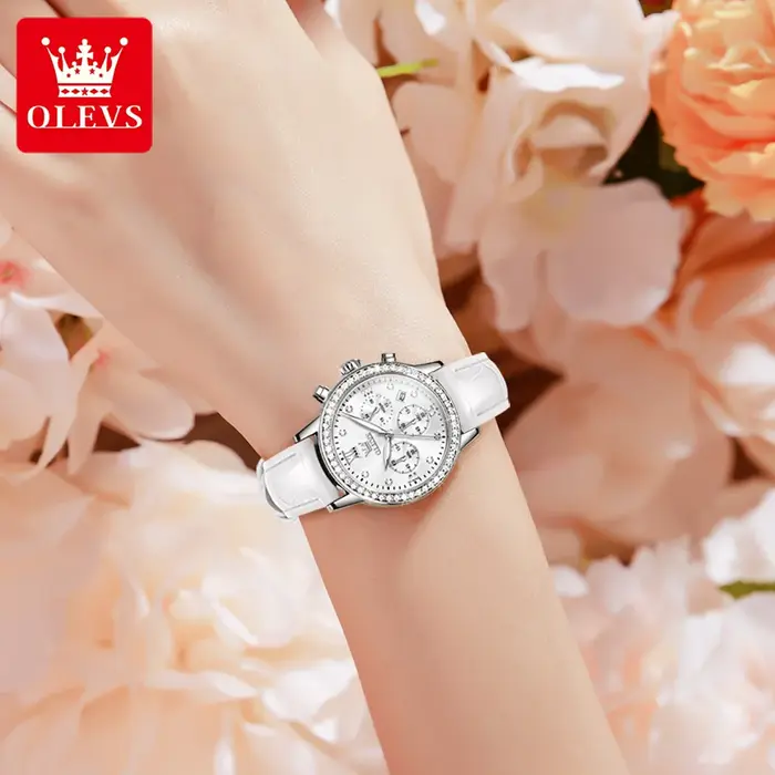 OLEVS 9933 montres pour femmes marque de luxe diamant Quartz montre-bracelet étanche lumineux bracelet en cuir multifonction dames montre