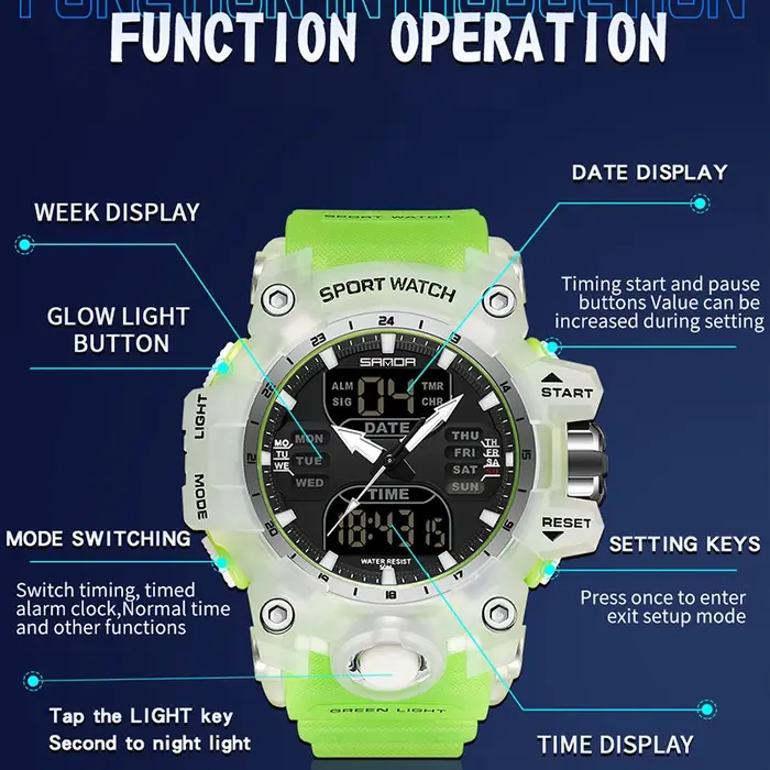 SANDA luxe G Style montre électronique pour hommes Sports de plein air LED analogique numérique chronographe militaire double affichage 50M étanche