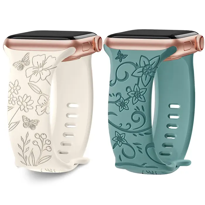 Bracelet en Silicone Gravé Floral pour Apple Watch