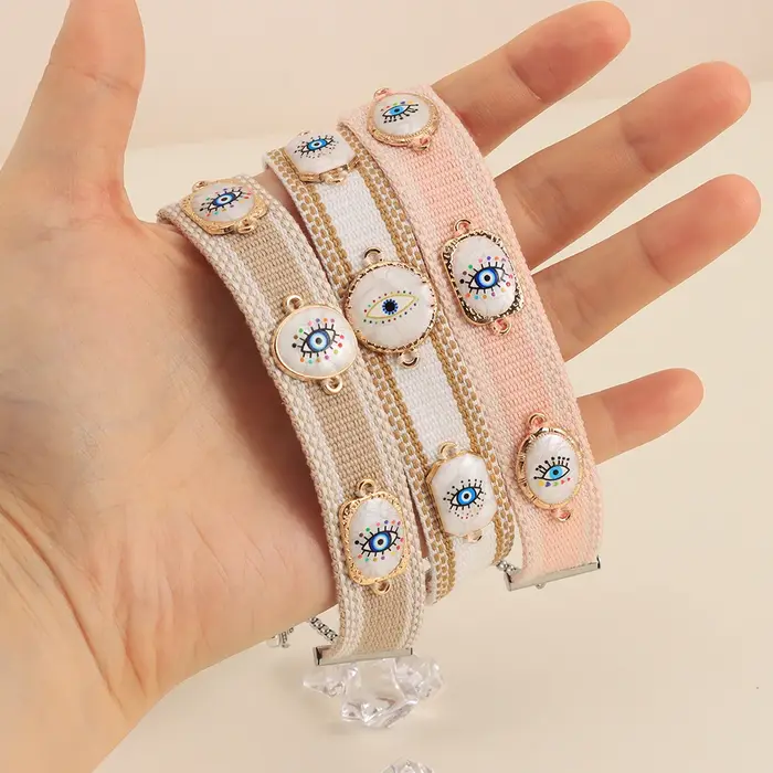Bracelets tissés mauvais yeux avec breloques, bracelets empilables en tissu