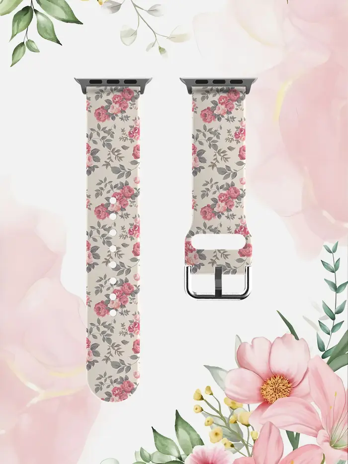 Motif imprimé floral rose rétro pour bracelet Apple Watch 45 mm 44 40 41 38 42mm TPU iWatch Series 1