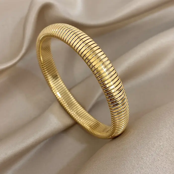 Bracelet circulaire à rayures verticales étroites Greatera, en acier inoxydable, tressé épais, pour