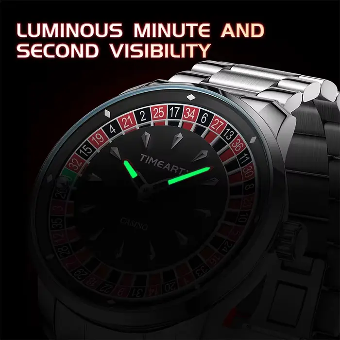 Montre pour homme TIMEARTX, nouveau design de roulette européenne, jeu de poker, mouvement à quartz, acier inoxydable, montre-bracelet, cadeaux pour la fête des pères