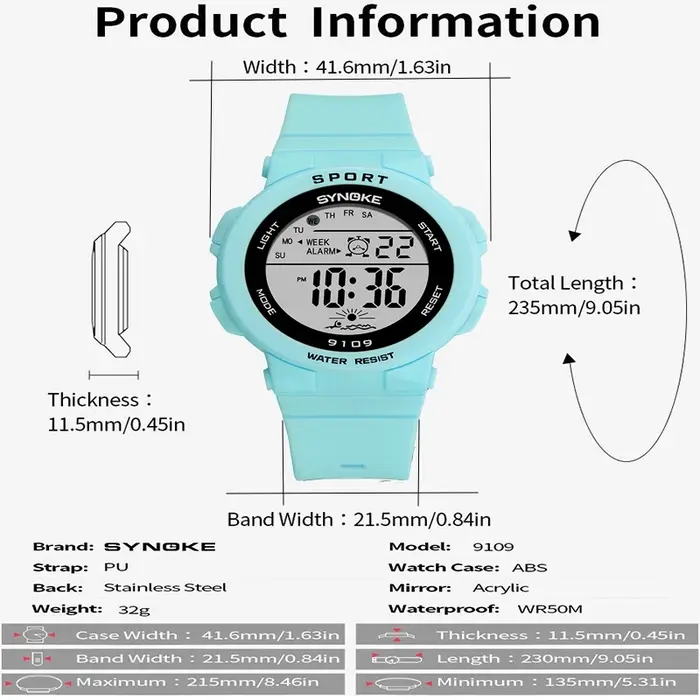 Synoke-Montre-bracelet numérique LED étanche pour femme