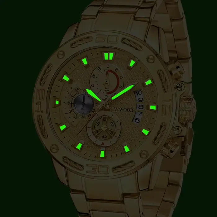 Wwoor-Montre à quartz en acier inoxydable doré pour homme