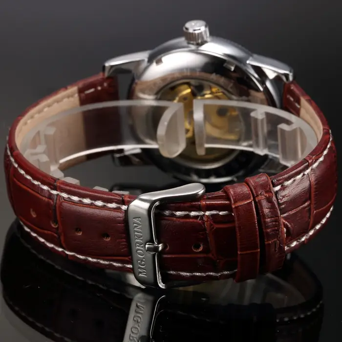 Hommes montres de luxe doré squelette mécanique Steampunk mâle horloge automatique montre-bracelet bracelet en cuir Herren Horloges