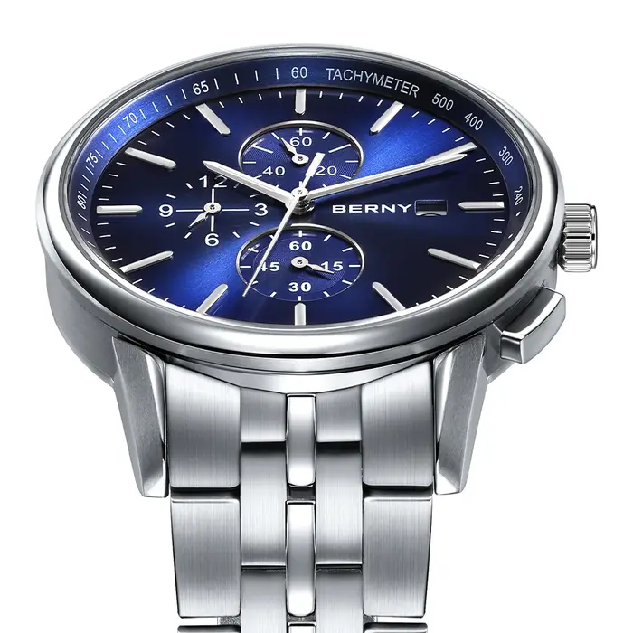 BERNY chronographe montres pour hommes 24 heures cadran MIYOTA OS10 multi-fonction en acier inoxydable saphir Sport