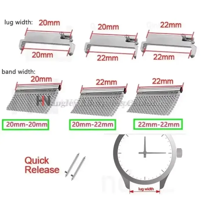 1 paire d'adaptateur de bracelet de montre 18mm à 20mm 22mm