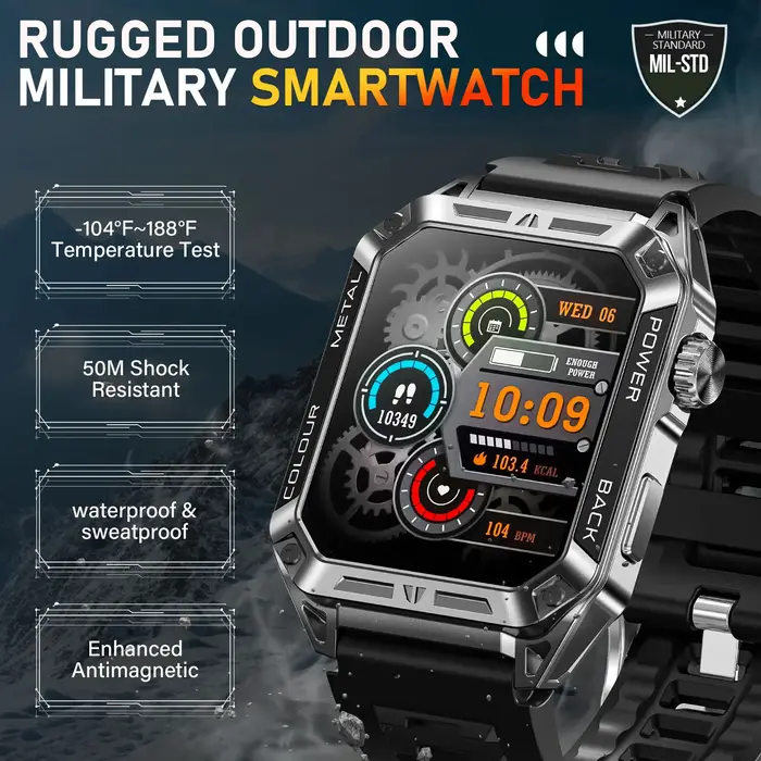 EIGIIS hommes montres intelligentes 1.91 "HD écran tactile 108 + Modes sportifs Fitness Tracker avec fréquence cardiaque SpO2 moniteur de sommeil podomètre
