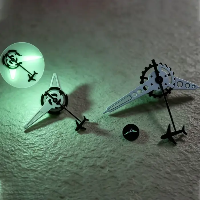 Aiguilles de montre mécaniques lumineuses vertes en forme d'engrenage NH35