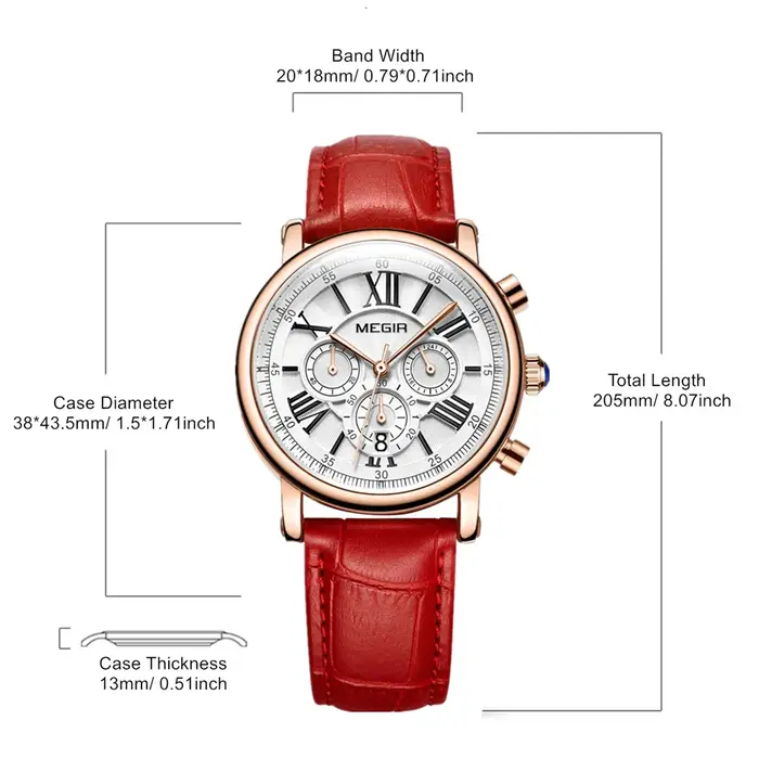 MEGIR femmes montres de luxe Quartz chronographe bracelet en cuir dames sport montre-bracelet femme robe horloge 24 heures Reloj Mujer 2058