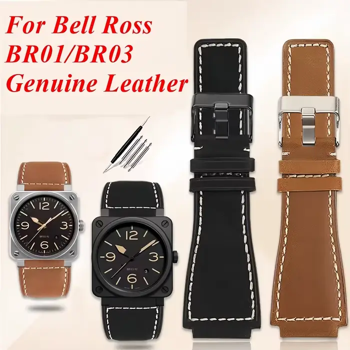 Bracelet de montre en cuir véritable pour Bell Ross BR01/BR03