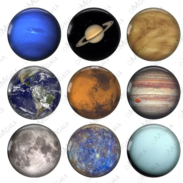 Les huit planètes du système solaire et du soleil 12mm/18mm/20mm/25mm photo ronde cabochon en verre démo dos plat résultats de fabrication