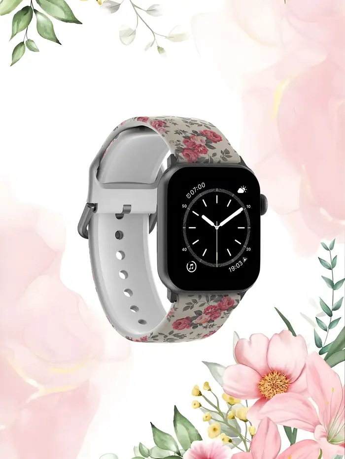 Motif imprimé floral rose rétro pour bracelet Apple Watch 45 mm 44 40 41 38 42mm TPU iWatch Series 11 10 9 8 7 6 3 se Ultra 3 49mm