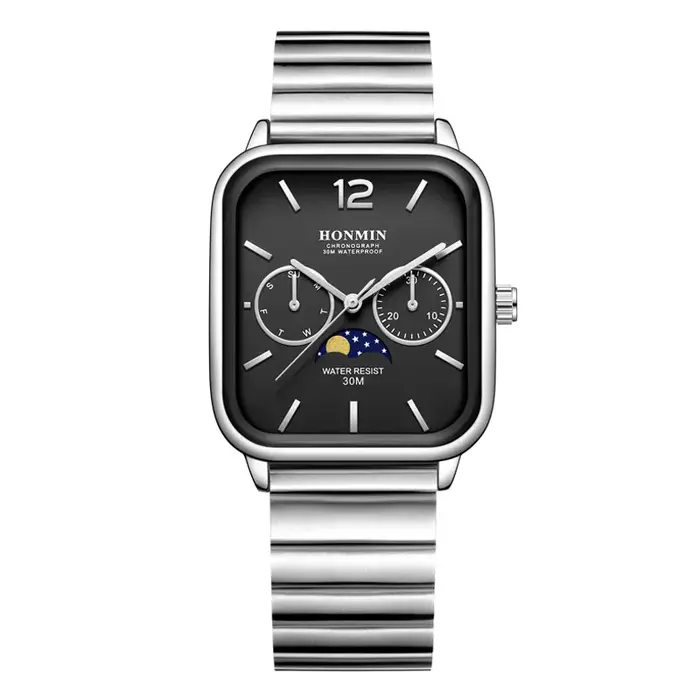 Montre multifonction carrée de petite taille avec phases de lune