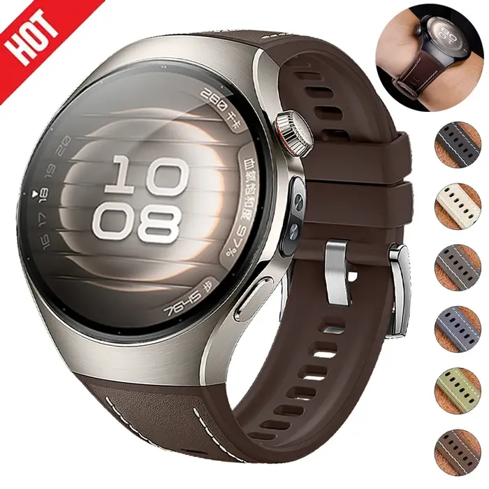 Bracelet en cuir de luxe d'origine pour Huawei Watch 5 46MM sans espaces