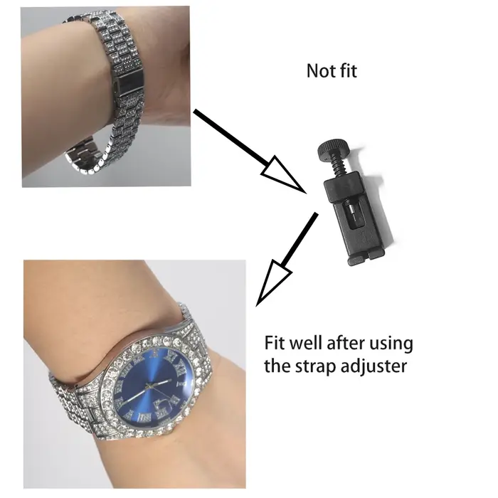 Ensemble de montres en argent pour hommes, 3 pièces, Hip-hop Punk incrusté de diamants + chaîne cuba