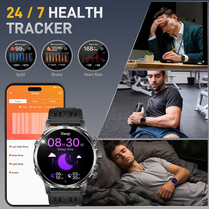 Montre connectée EIGIIS pour hommes, écran AMOLED de 1,75 pouces, batterie de 600 mAh, plus de 100 modes sportifs, montre de fitness avec moniteur de fréquence cardiaque