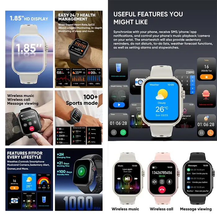 Montre Ultra 2 SE hommes femmes 1000mAh 150 + Mode Sport fréquence cardiaque HD Bluetooth appel GPS piste étanche