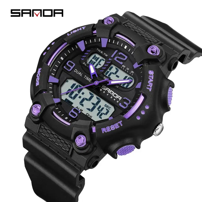 SANDA 6179 nouveau femmes Sport Quartz montre électronique double affichage multi fonctionnel LED veilleuse étanche