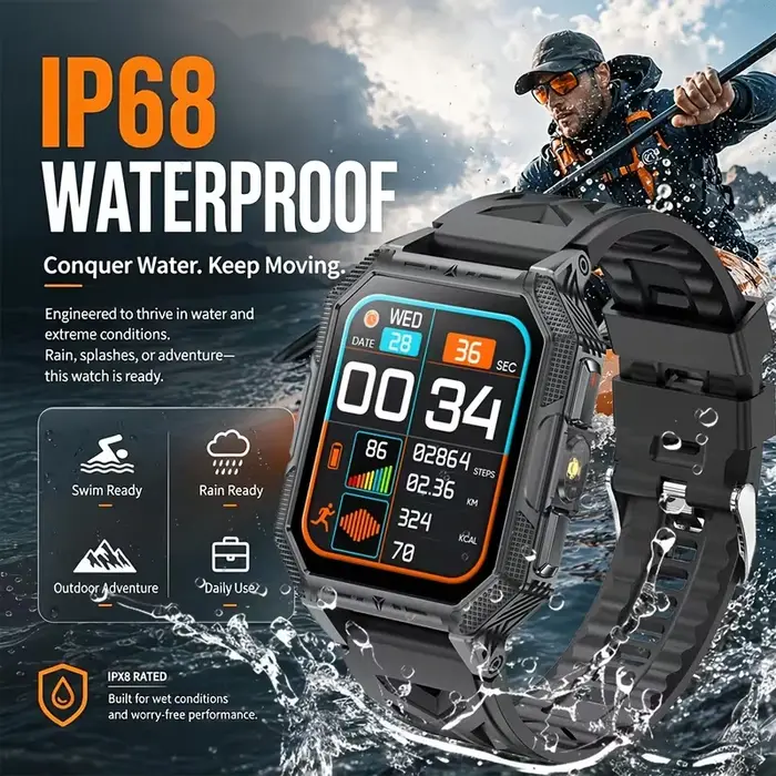 Montre connectée pour hommes, conçue pour les activités sportives de plein air, avec une autonomie de batterie allant jusqu'à 100 jours, compatible avec plus de 100 modes sportifs et idéale pour les l