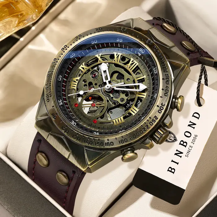 Montre mécanique vintage de luxe BINBOND pour homme