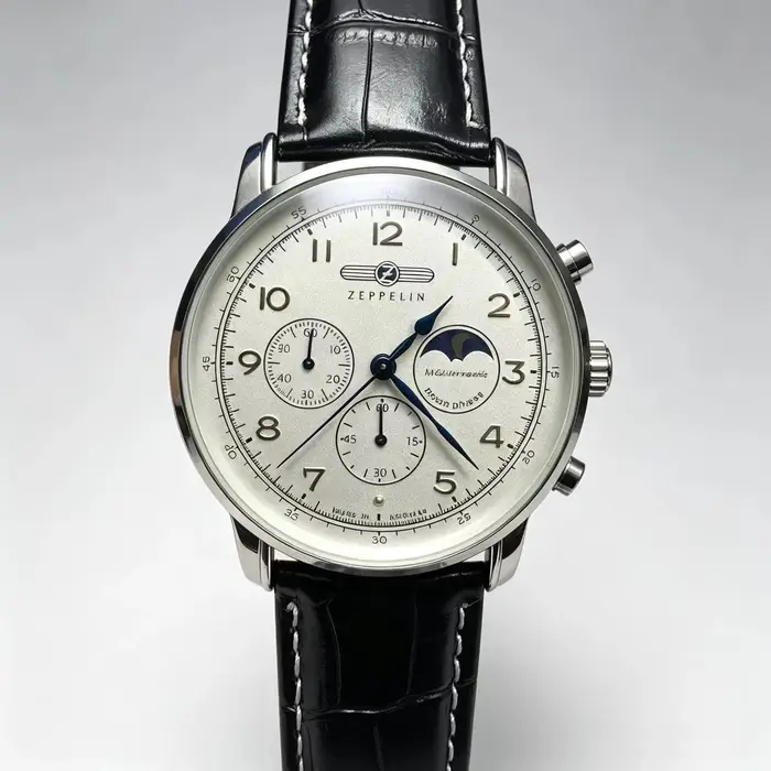 Montre Zeppelin New Moon Phase Airship pour homme, montre à quartz décontractée, bracelet rétro, montre de business, chronographe de précision