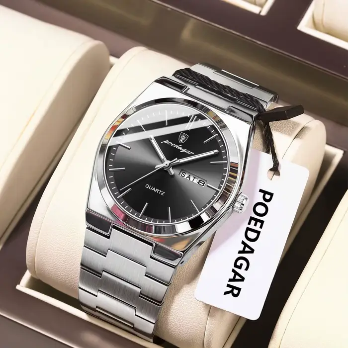 POEDAGAR montre-bracelet à Quartz pour hommes de luxe étanche lumineux Date semaine homme montre en