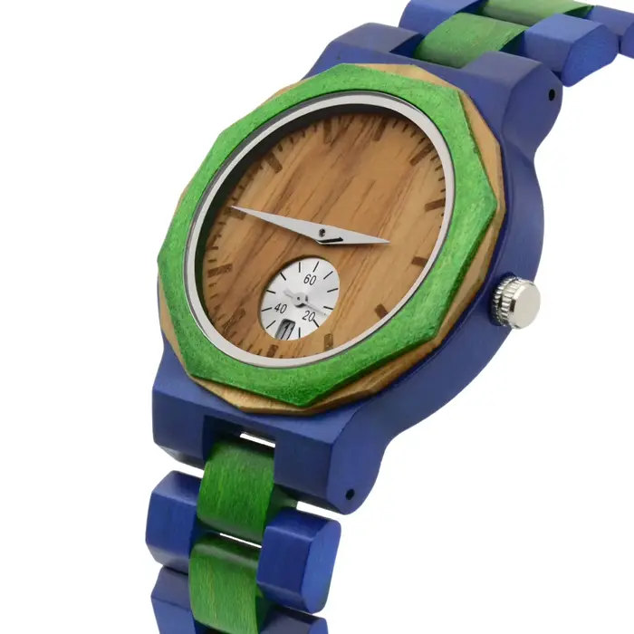 Montre bracelet homme légère en bois style quotidien tendance cadran rond double affichage heure boucle pliable montre artisanale en bois