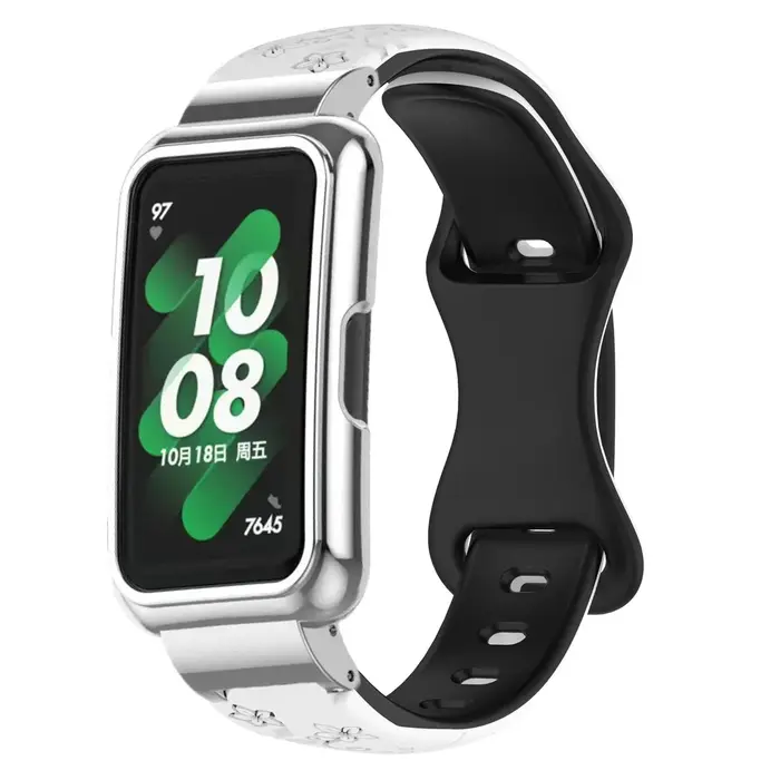 Ensemble 2 en 1 boîtier métallique et bracelet en Silicone gaufré bicolore pour Huawei Watch Band6/7/8/9/10