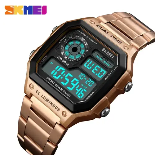 Skmei-Montre numérique en acier inoxydable pour homme