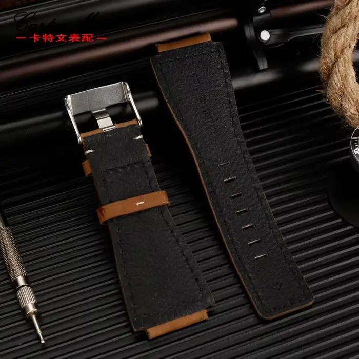 Pour Bell Ross B & R BR-01 BR-03 Hommes Bracelet de montre en cuir véritable Cirhide 35-24mm convexe silicone