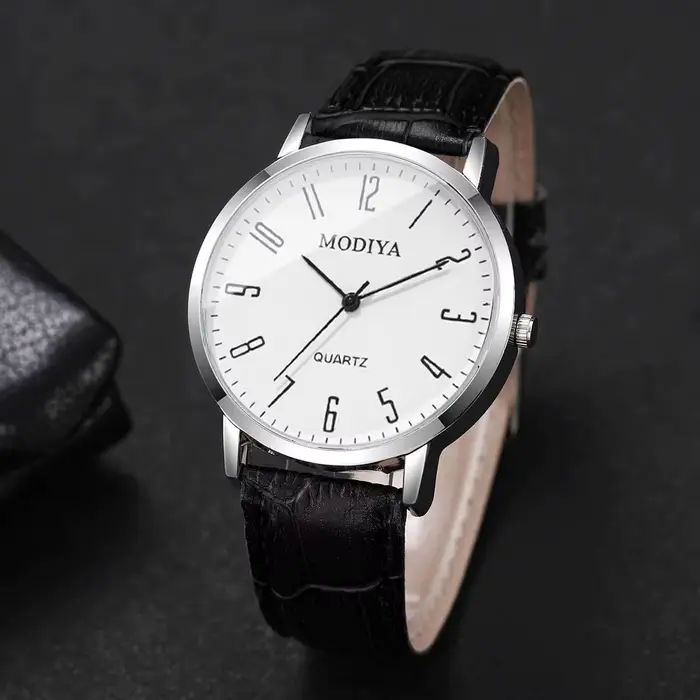 3 pièces/ensemble mode cadran arabe hommes montres d'affaires bracelet en cuir décontracté