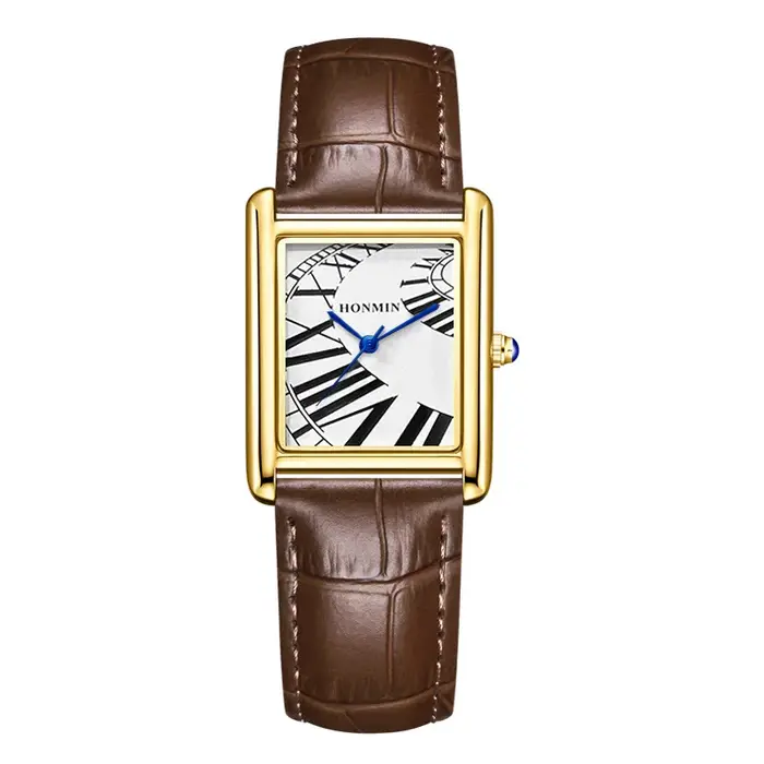 Nouvelle montre inhabituelle pour hommes Reloj noir blanc argent or Quartz montre-bracelet homme d'affaires rectangulaire en forme d'horloge bracelet en cuir