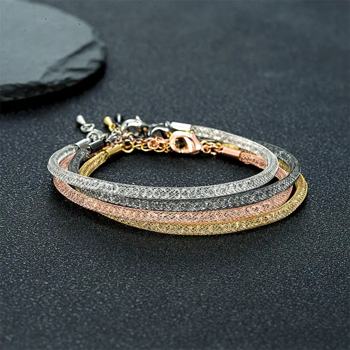 Bracelet ajustable en maille de cristal tendance pour hommes et femmes