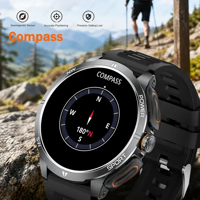 Nouvelle montre intelligente 3-en-1 pour sports de plein air, écran haute définition de 1,7 pouce, écouteurs sans fil avec une autonomie de batterie allant jusqu'à 5 heures.
