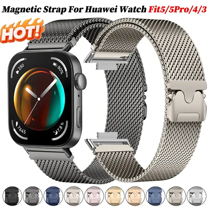 Bracelet magnétique milanais pour Huawei Watch Fit5/5Pro, bracelet à boucle métallique, bracelet de montre connectée pour Huawei Fit4Pro/4/3, bracelet en acier