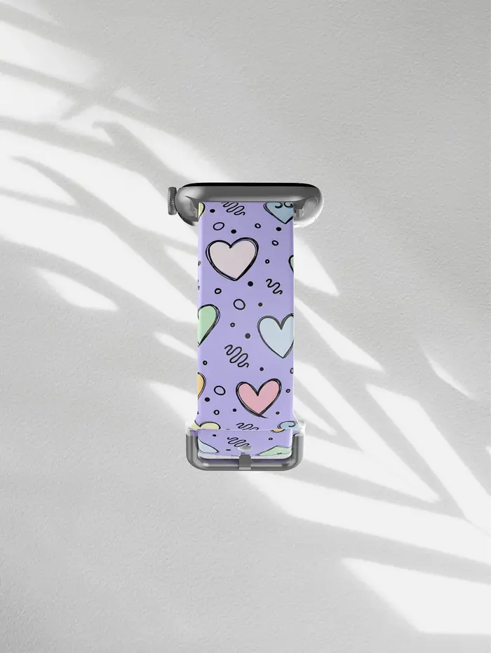 Bracelet en silicone Purple Heart Curve pour Apple Watch 45 mm 44 40 41 38 42 mm