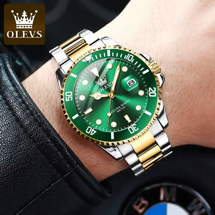 Montre à quartz étanche verte pour homme