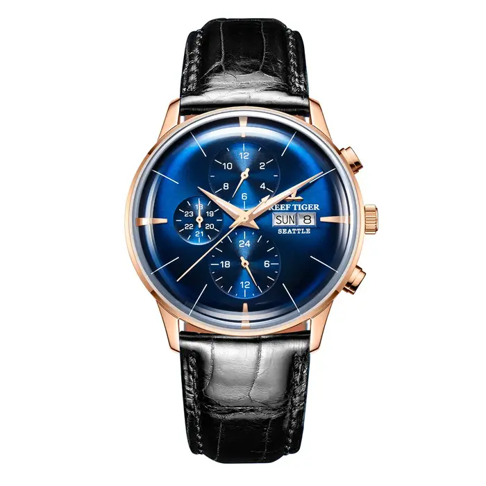 Reef Tiger RT montre pour hommes de luxe cadran blanc montre-bracelet mécanique multifonction Relogio Masculino RGA1699