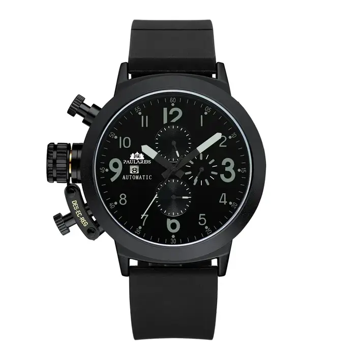 Montre automatique mécanique à remontage automatique pour homme, boîtier en caoutchouc, orange, bleu