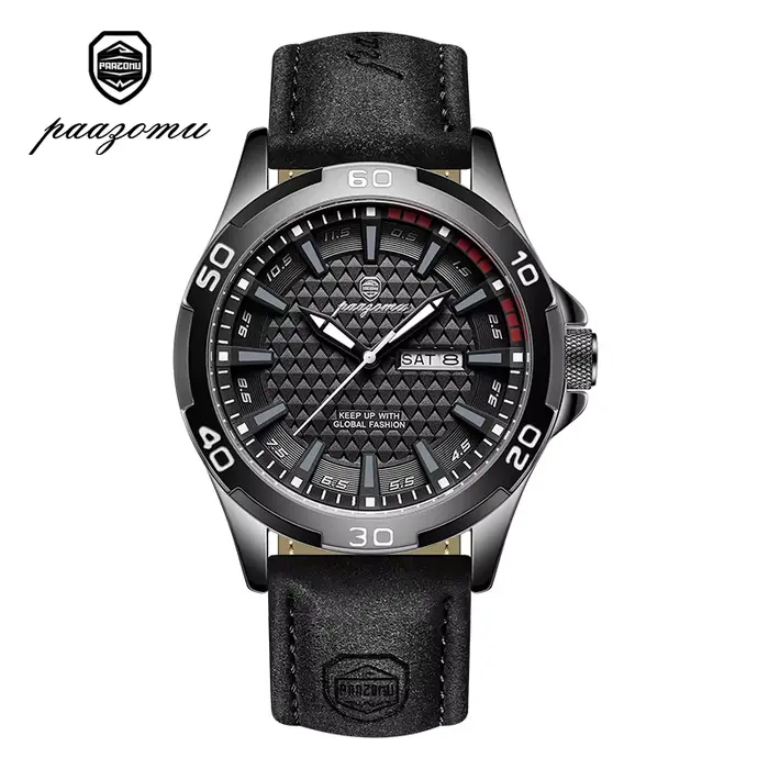 Paazomu Montre à quartz pour homme avec fenêtre de date et jour, cadran lumineux de nuit, montre-bra