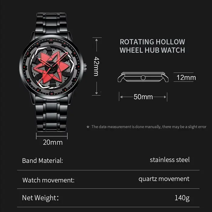 2025 nouvelle montre voiture série créative rotatif mouvement à Quartz sport Style noir en acier ino