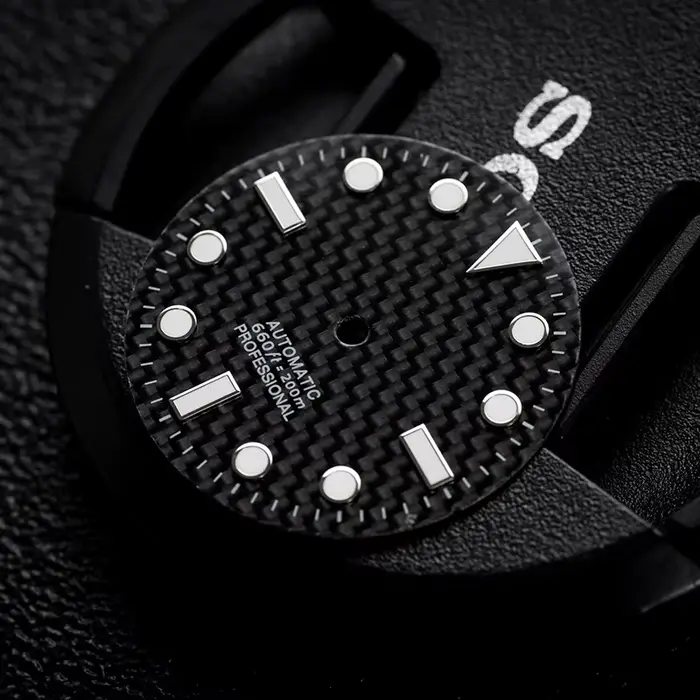 Cadran noir en Fiber de carbone 28.5mm BGW9 bleu Lume sans Logo pour Seiko SUB SEA NH35/36/38 boîtier de mouvement automatique Mod pièces accessoires