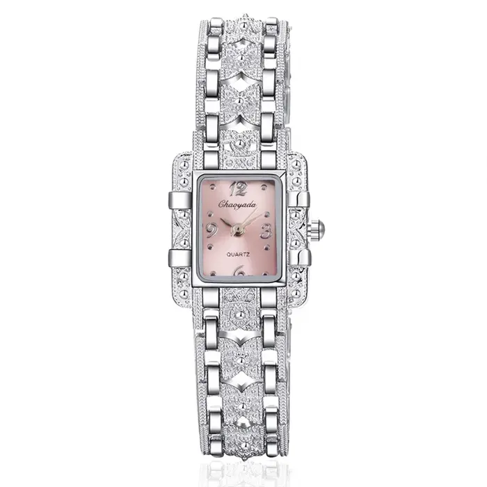 Femmes montre Rectangle cadran argent acier inoxydable cristal montres mode Quartz