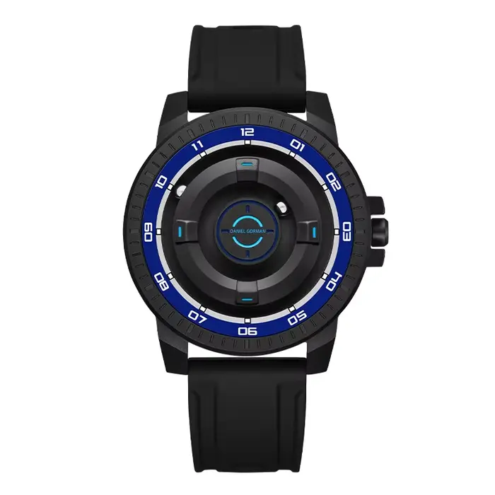 DANIEL GORMAN Designer Nightlight Montre homme en silicone noir Montre à quartz avec cadran circulai