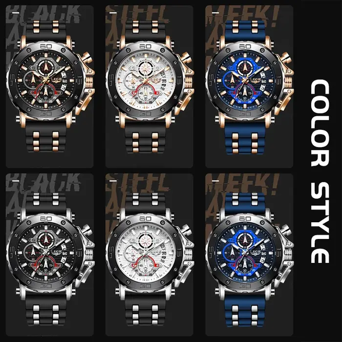 LIGE 2025 nouvelle entreprise Silicone hommes montres haut de gamme montre à Quartz de luxe